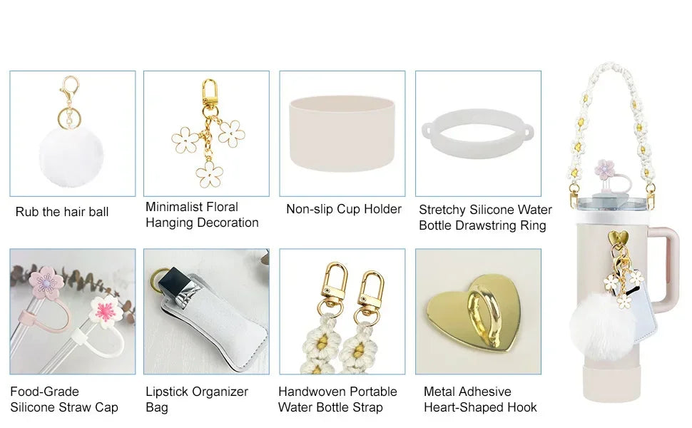 12PCS Accessories for Stanley Cup 30oz 40oz Tumbler Water Bottle Handle Strap Straw Toppers Keychain Charms Silicone Cup Boot