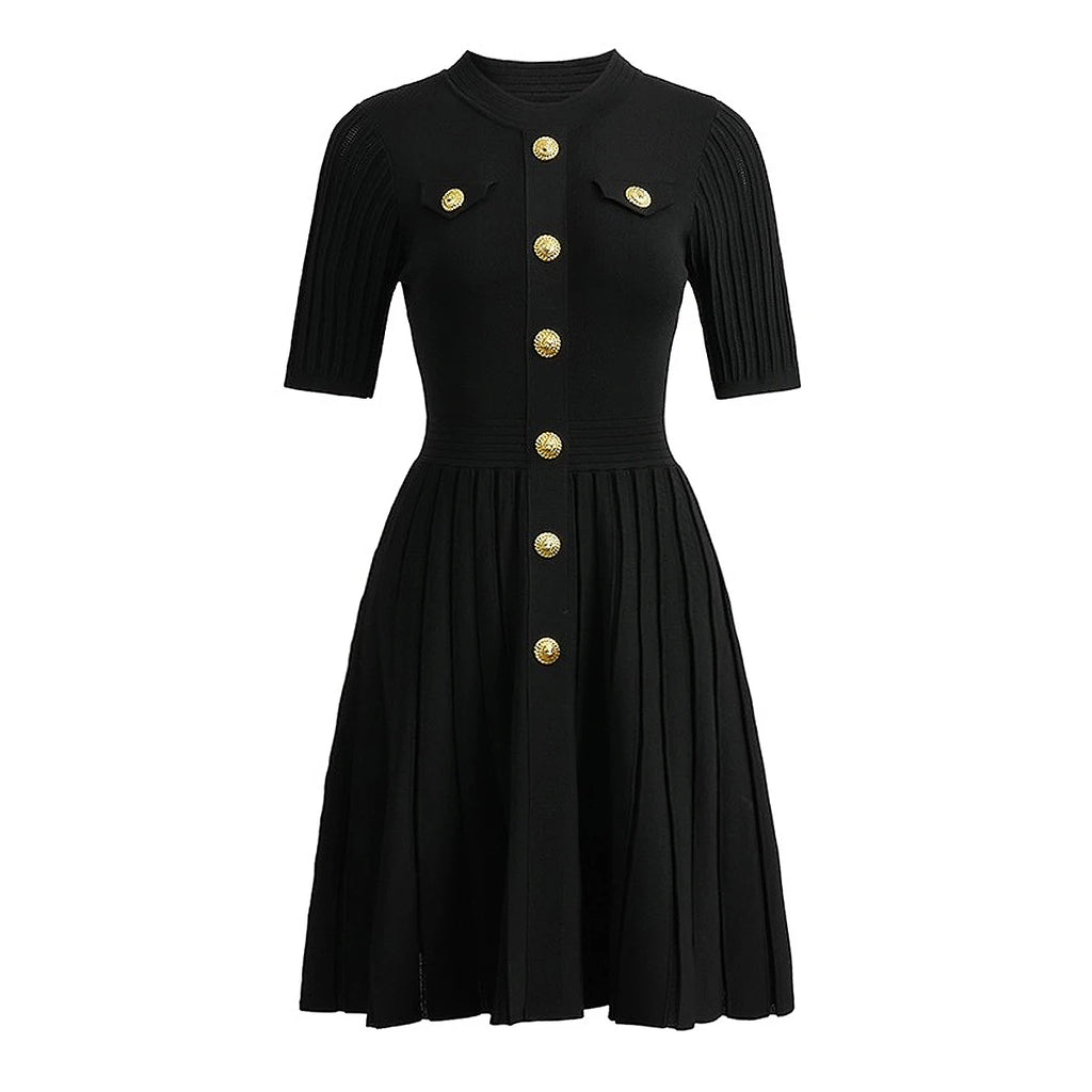 SML Spot 2024 European and American Summer New Fashion High Quality Knitted Round Neck Slim Slim A-Line Dress Women