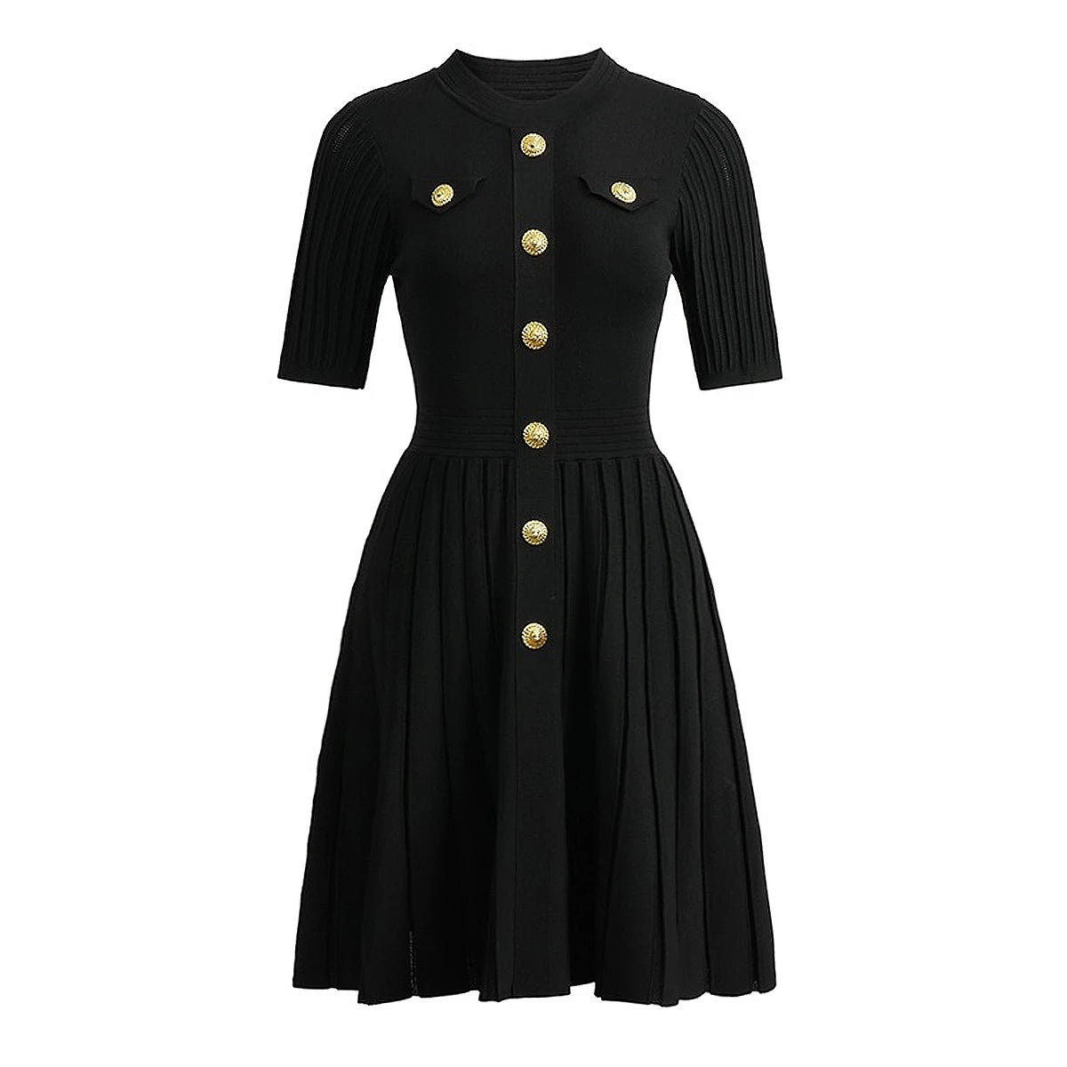 SML Spot 2024 European and American Summer New Fashion High Quality Knitted Round Neck Slim Slim A-Line Dress Women