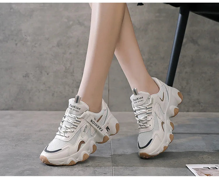 Zapatillas Mujer Sneakers Trendy Mesh Platform Sneakers Leather Shoes Breathable Socofy Casual Sports Shoes Women Flats 2023