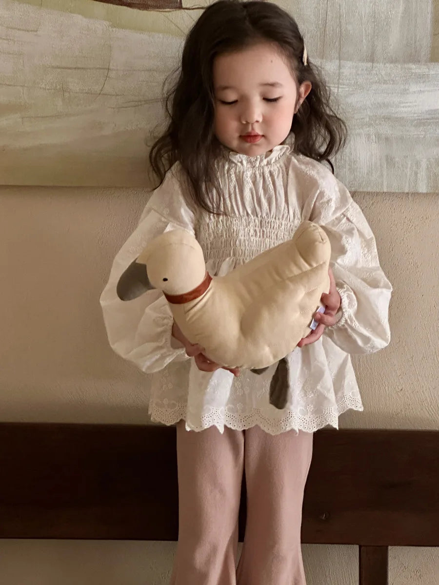 deer jonmi 2026 Spring New Korean Style Toddlers Kids Lace Embroidery Blouses Lantern Sleeve Tops Children Princess Shirts