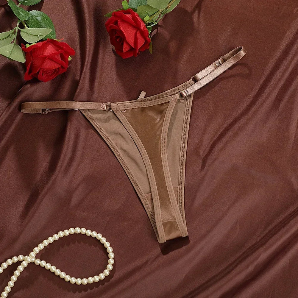 New Adjustable Girls G-Strings Pants Satin Cotton Crotch T-Back Women's Sexy Thin Strap Bow Underwear Plus Size