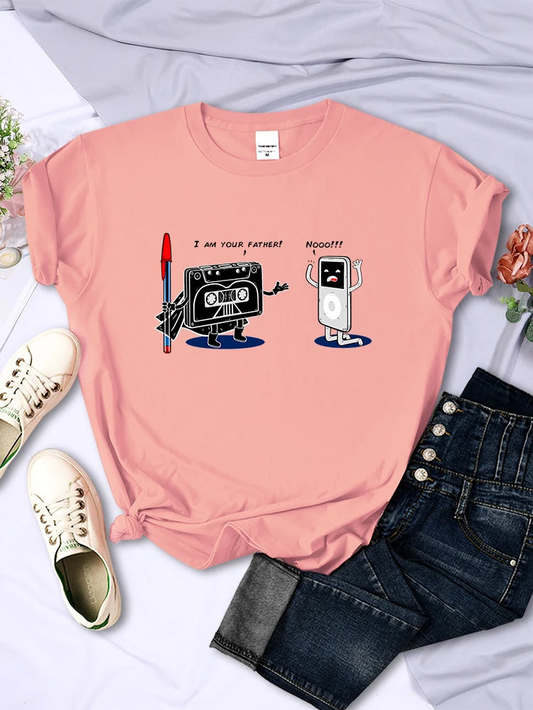 Funny Music Player Design T Shirt Woman Comfortable Creative Tee Fashion Street Style Tops Personality Summer T-Shirts