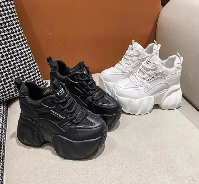 NEW Women Chunky Sneakers Internal 11CM High Platform Breathable Mesh Shoes Ladies Wedges Casual Shoes For Woman Sports Dad Shoe