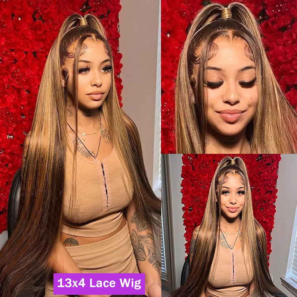 Melodie 30 40 Inch Highlight Wigs Human Hair Honey Blonde Colored Straight 13x6 Lace Frontal Wig 220% Brazilian Hair For Women