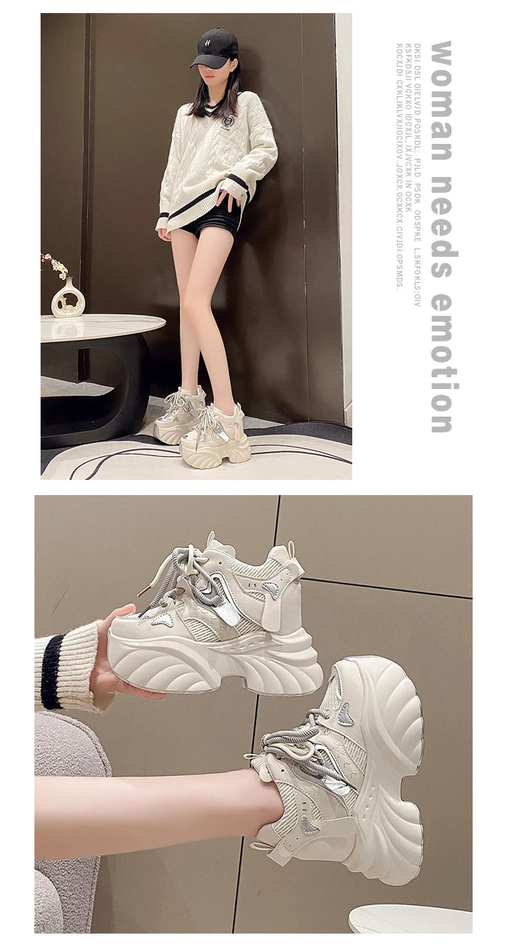 NEW Women Chunky Sneakers Internal 11CM High Platform Breathable Mesh Shoes Ladies Wedges Casual Shoes For Woman Sports Dad Shoe