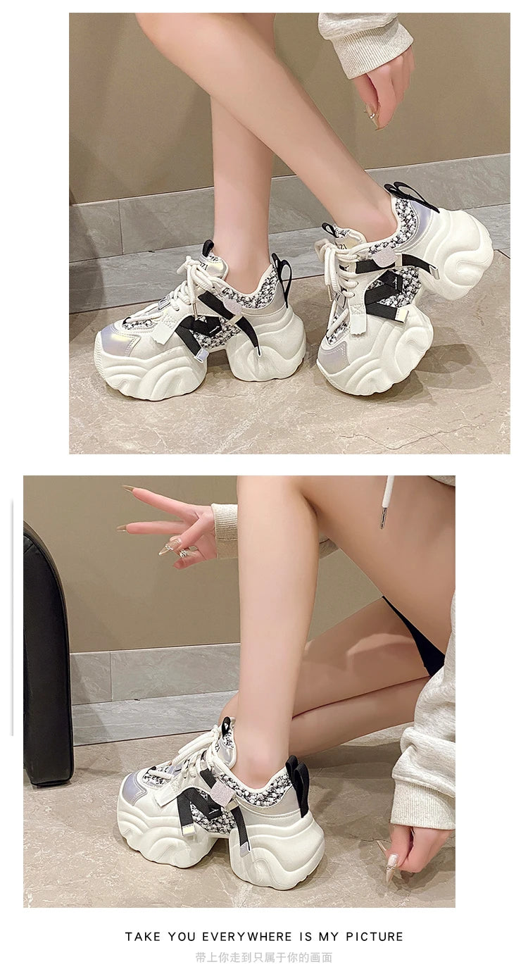 7CM Fashion Spring Autumn Sneakers Women Lace Up Chunky Platform Sports Dad Shoes Woman Comfort Casual Shoes Zapatillas Mujer