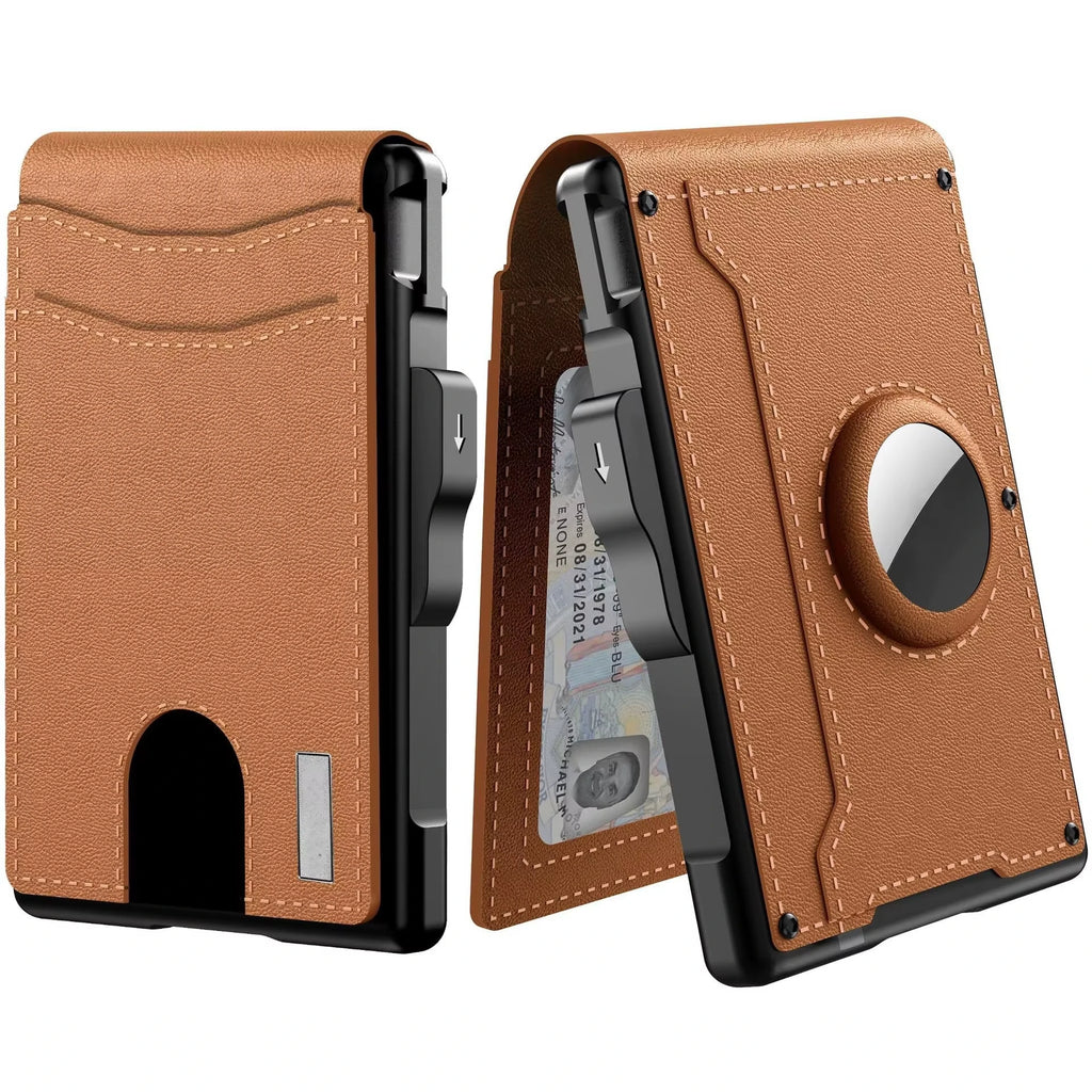 Men's Slim RFID Bifold Leather Wallet with Pop-up Aluminum Money Clip & Card Holder - Minimalist, Stylish, Secure