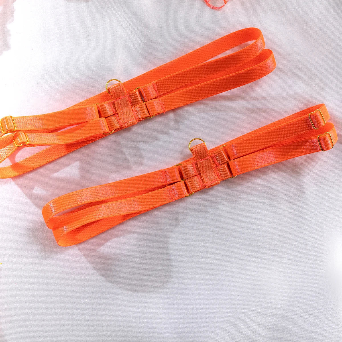 Krasapt Sexy Orange Transparent Lips Embroidery 3pcs Fancy Woman Bra And Panty Underwear Set With Leg Rings Erotic Lingerie Sets
