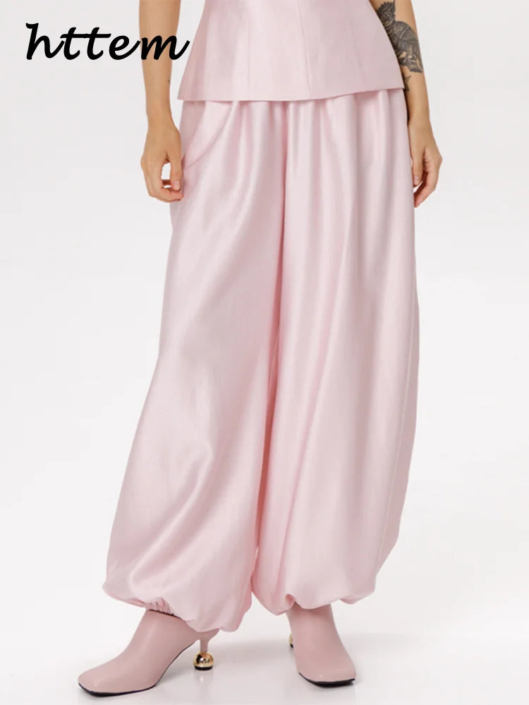 Casual Summer Women's Suit Solid Patchwork Top Long Pants Sets V-neck Short Sleeve Tops Loose Lantern Pant 2026 Lady Chic Suits