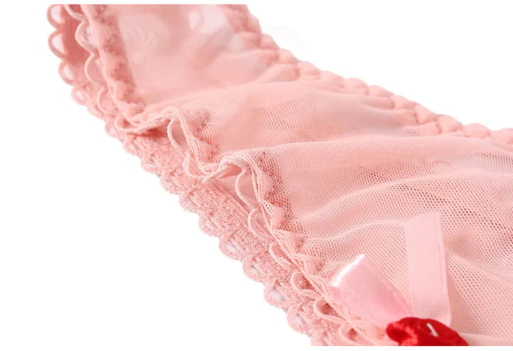 Meet'r Women Sexy Lace Lingerie Temptation Low-waist Panties Heart Ins Embroidery Transparent Thong Seamless Sweet Underwear