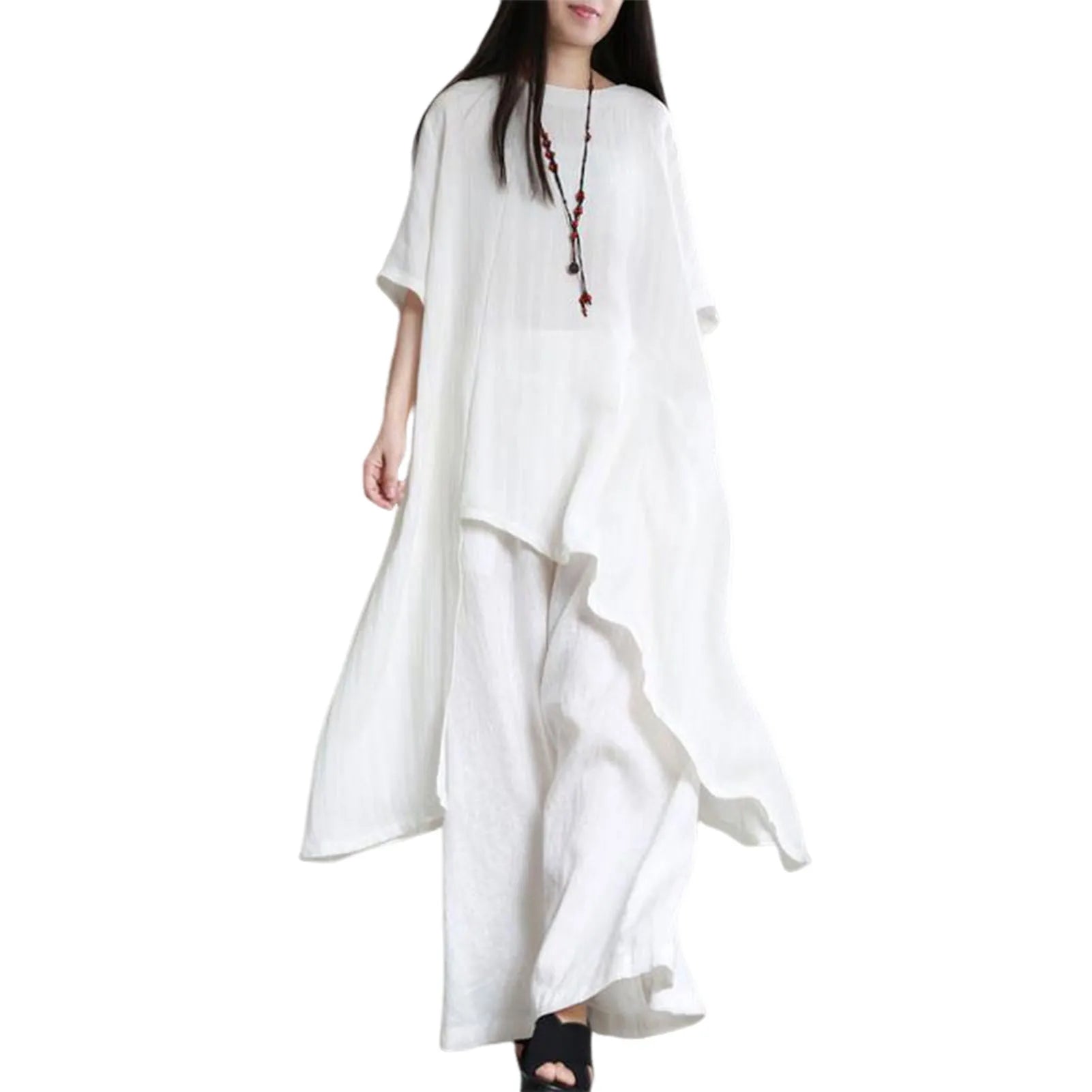 Simple Women Tops Pants Set Cotton Blend Short Sleeve Breathable Elastic Waist Outfit Suit  T-shirt Pants Set Comfy