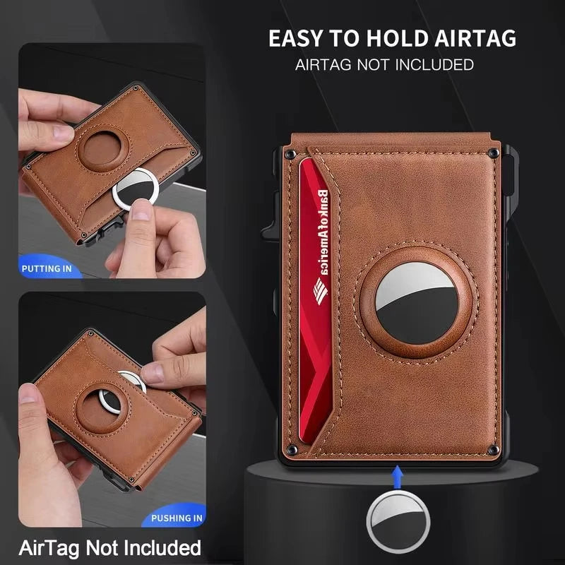 Men's Slim RFID Bifold Leather Wallet with Pop-up Aluminum Money Clip & Card Holder - Minimalist, Stylish, Secure