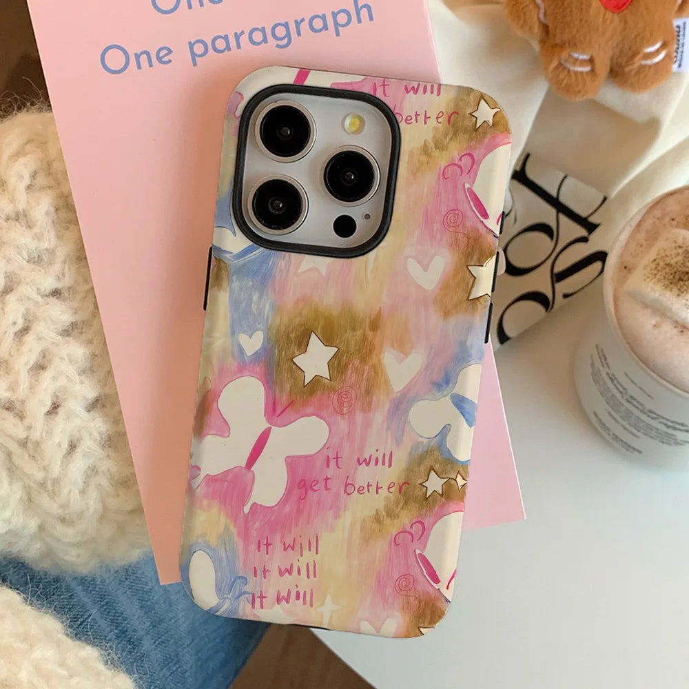 Yellow Powder Dreamy Butterfly Phone Case for IPHONE 17 Air 16E 15 PROMAX 14 Plus 13 12 MINI 11 PRO 16Plus Acrylic Phone Cover