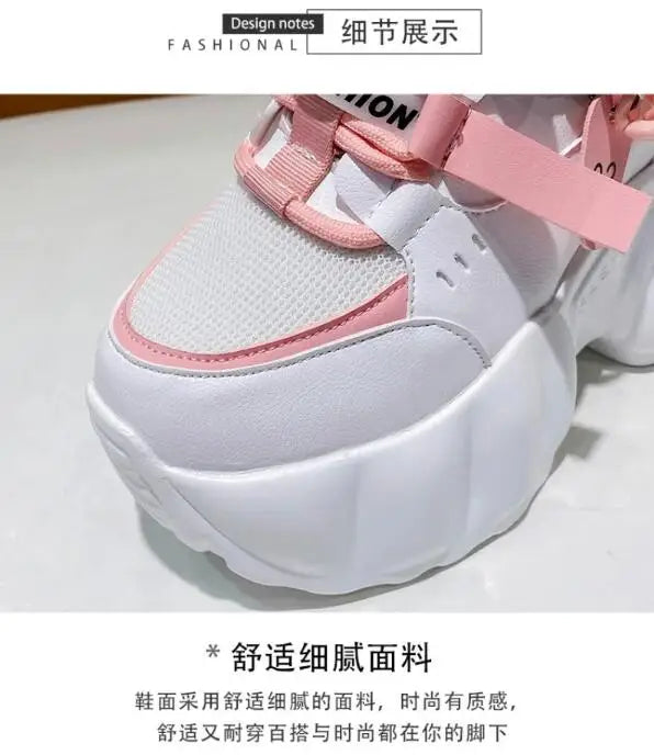 NEW Breathable Mesh 10CM Chunky Sneakers for Women Non Slip High Platform Sports Dad Shoes Woman Lace Up Thick Sole Casual Shoes