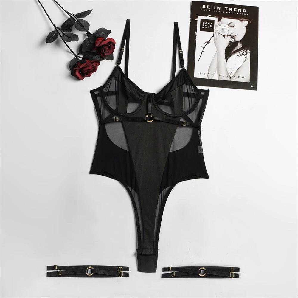 Sensual Lace Bodysuit Women Transparent Sexy Lingerie See Through Tights Curvy Women Lingerie Crotchless Erotic Bodysuit