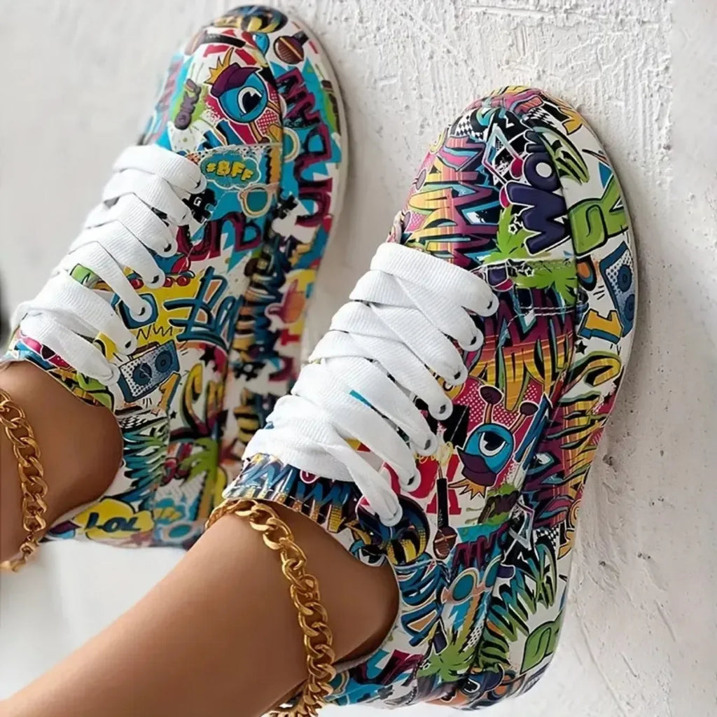 Women Sneakers Thick-soled Shoes 2025 New Summer Hand-painted Graffiti Shoes Outdoor Casual Women Sneakers