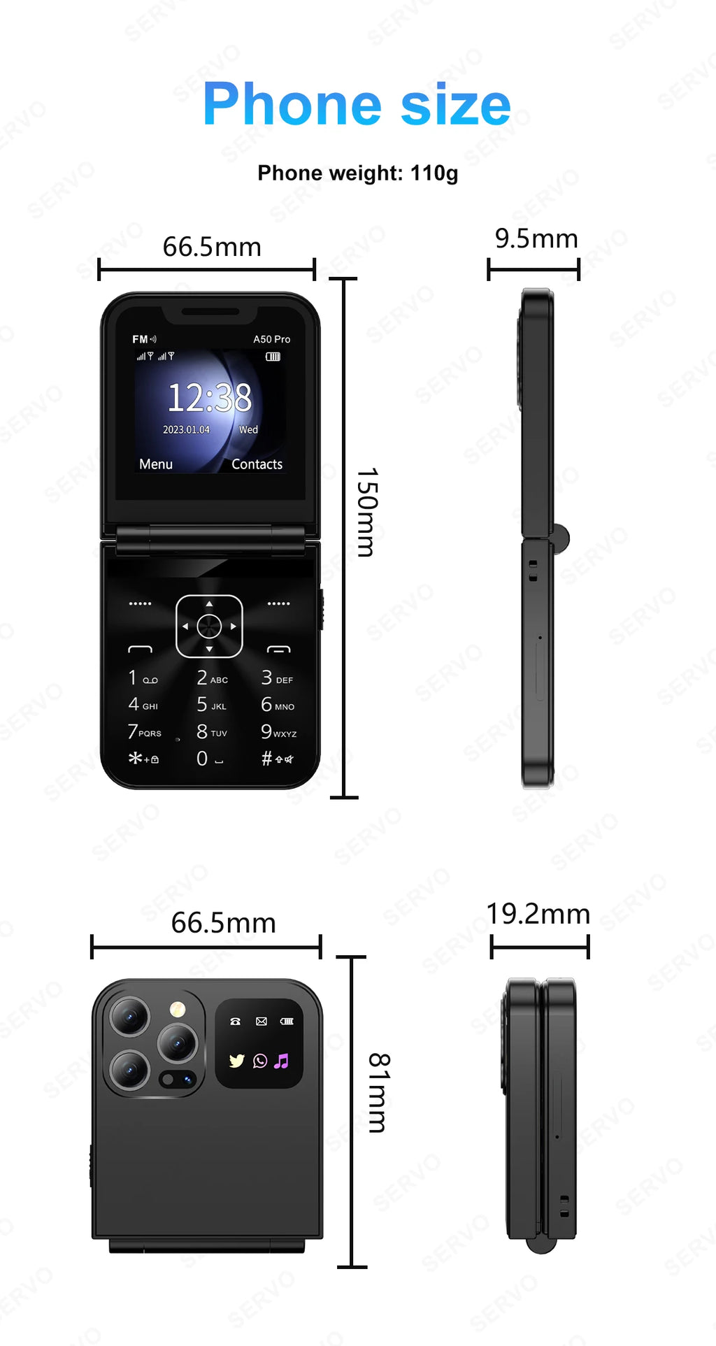 SERVO A50 PRO Flip Mobile Phone 2G GSM 2.4" Display Auto Call Recorder Speed Dial 2 SIMs Foldable Telephones Official Authentic