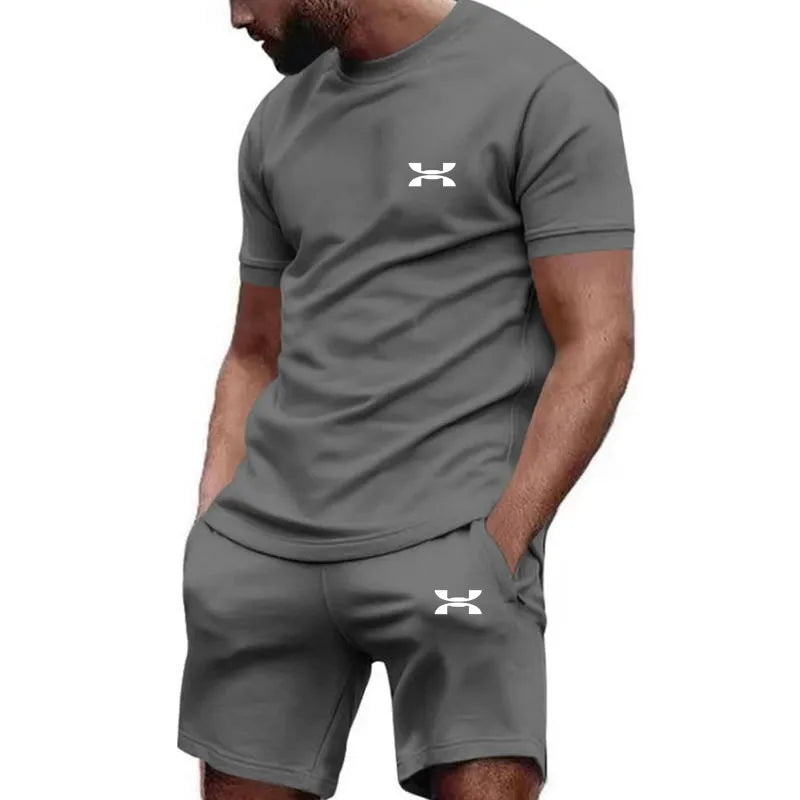 new men's sportswear short sleeved T-shirt and sports shorts summer casual jogging pants set men's two-piece set