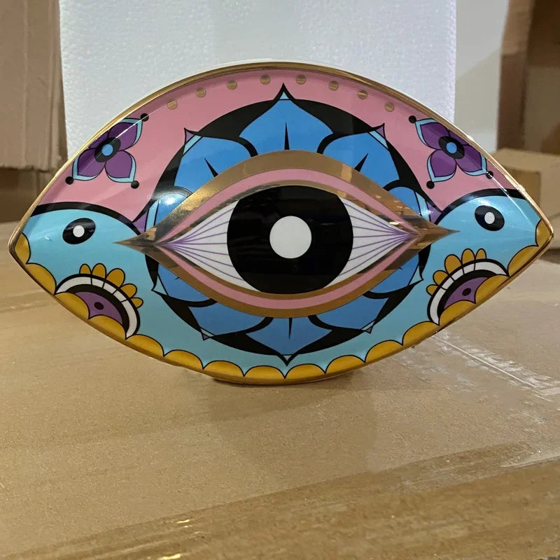 Creative Blue Evil Eye Statue Lucky Eye Figurines Decor Ceramic Crafts Desktop Ornaments Home Living Room Decoration Gifts