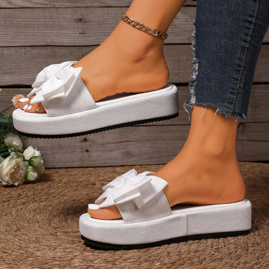 New Women Slippers Summer Platform Slippers Bow Holiday Beach Shoes Women Soft Non-Slip Soles Lightweight Sandals Slides Women