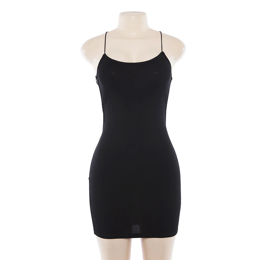 2022 Fashion Dress Women Sleeveless Party Club Bodycon Dresses Summer Solid Spaghetti Straps Backless Sexy Bandage Mini Dresses