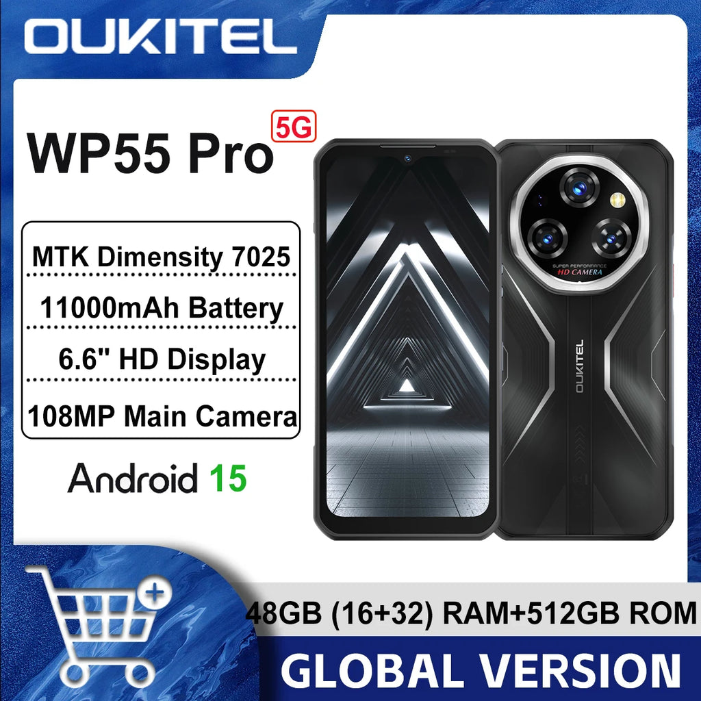 Oukitel WP55 Pro 5G Rugged Smartphone 16GB+512GB 33W Android15 Mobile Phone 11000mAh 6.58" FHD+ 108MP Camera oukitel Cell Phone