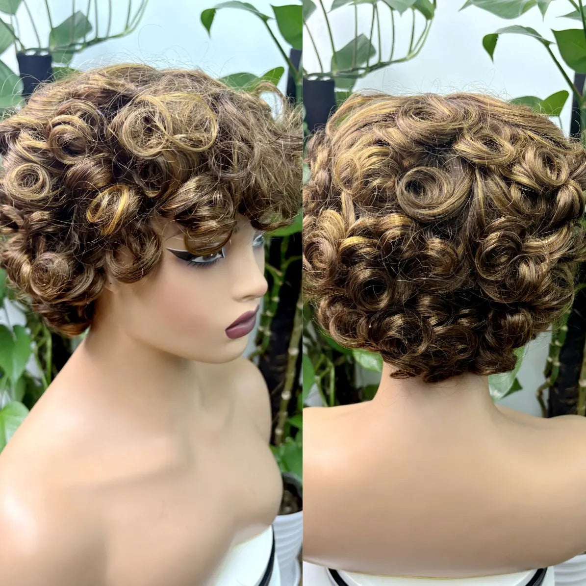 Full Machine Made Loose Wavy Bob Wig Human Hair Wigs 220% Short Colored Bouncy Curly Gluelesss Human Hair Wigs with Bangs