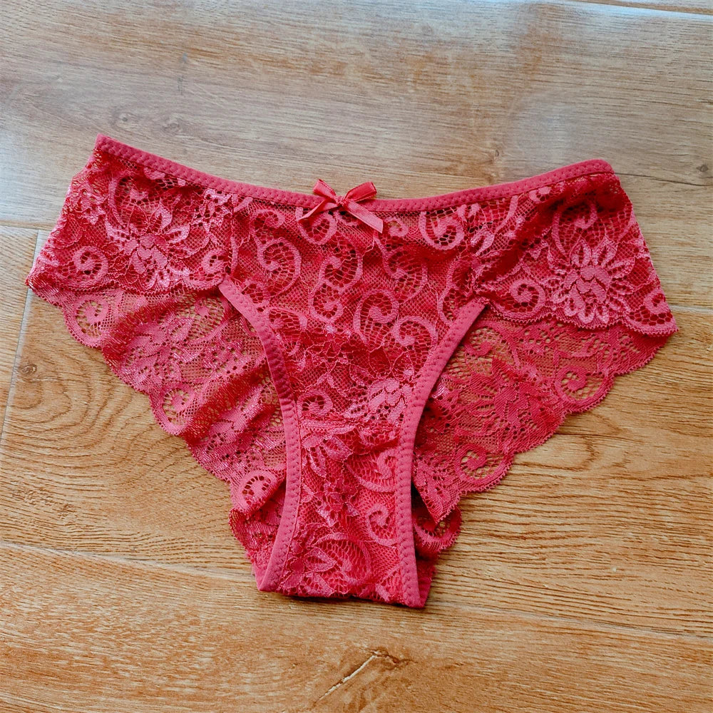 3Pcs/Set Sexy Panties Women Perspective Lace Underwear Hollow Out Breathable Briefs Cute Bow Intimates Lingerie Ladies Underpant
