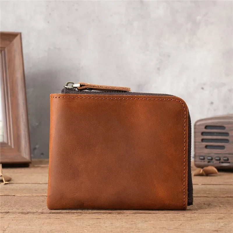 Japan Style 100% Genuine Leather Men Wallet Small Mini Card Holder Male Wallet Pocket Purse Wallet for Men Brown High Quality