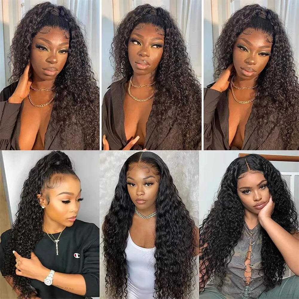 Curly Wigs V Part Human Hair Wigs for Black Women Water Wave Wigs Glueless V Shape Wigs Beginner Friendly In Natural Color