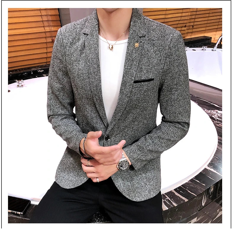 Men's Retro Casual Suit Jacket Blazers Business Formal Linen Suit Jacket High-quality Club Dress Formal Jacket Plus Size 4XL-M