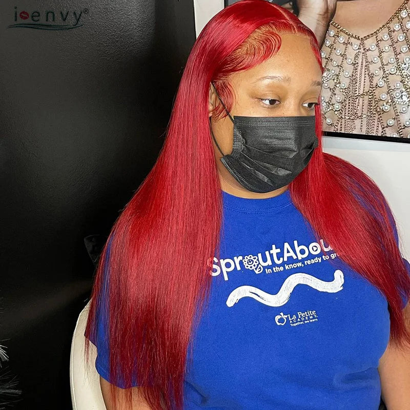 99J Red Colored Lace Front Human Hair Wigs Silky Straight 13X4 13X6 Burgundy Hd Transparent Pre Plucked Lace Frontal Wigs 180%
