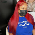 99J Red Colored Lace Front Human Hair Wigs Silky Straight 13X4 13X6 Burgundy Hd Transparent Pre Plucked Lace Frontal Wigs 180%