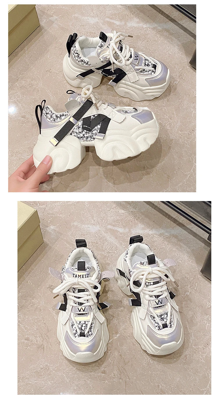 7CM Fashion Spring Autumn Sneakers Women Lace Up Chunky Platform Sports Dad Shoes Woman Comfort Casual Shoes Zapatillas Mujer