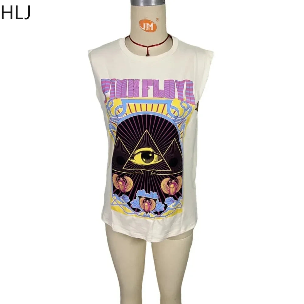 HLJ&GG Fashion Y2K Trend Streetwear Women Pattern Printing Round Neck Short Sleeve Slim Tshirts Summer New Hot Girl Hip Hop Tops