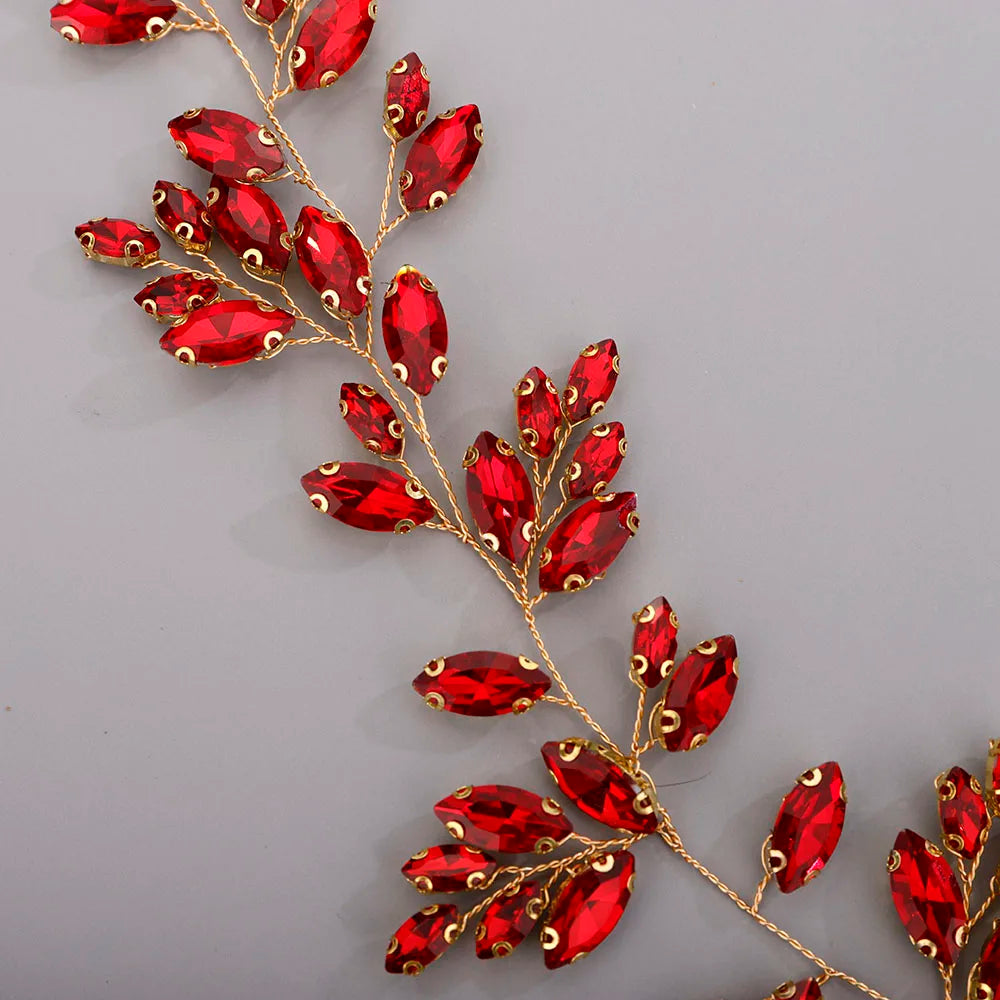 Gold Wedding Head Jewelry Red Bridesmaid Headpieces Blue Handmade Rhinestone Headband Bridal Hair Accessories Tiaras For Women