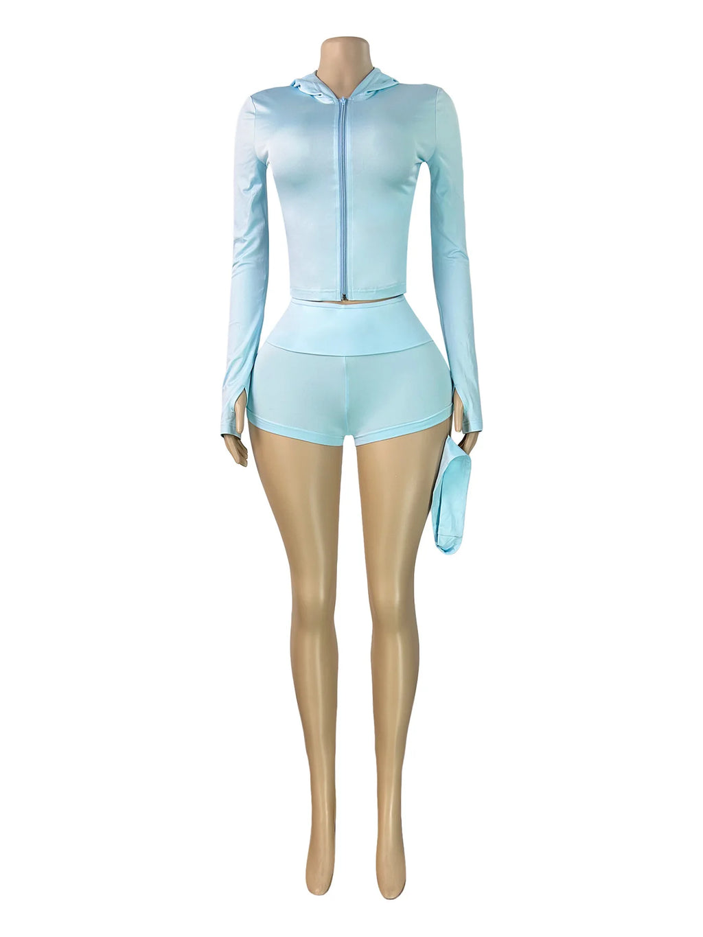 FAGADOER Casual Shorts 3 Piece Sets Women Hooded Zipper Crop Top + Headband + Bodycon Shorts Outfits Summer Fashion Sports Suits
