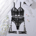 Ladies' Intimate Luxury Embroidered Flower Sexy 4-piece Set Erotic Top Slim Fit Shaping Women's Transparent Underwear Set