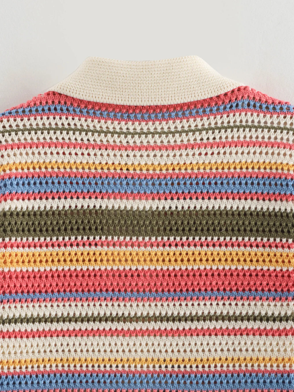 Women Patchwork Striped Hollow Out Crochet Knitted Crop Sweater Shorts Set Short Sleeve Polo Collar Sweater Knit Shorts Suit Y2K