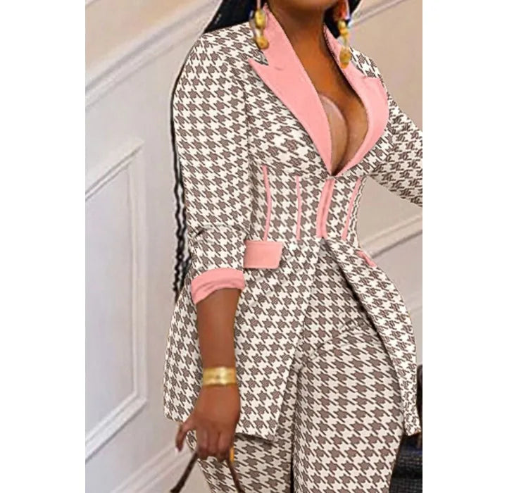 Sexy Two Piece Suit for Women Blazer and Pants Set Print Long Sleeves Coats and Trousers Streetwear Female Autumn Winter 2023