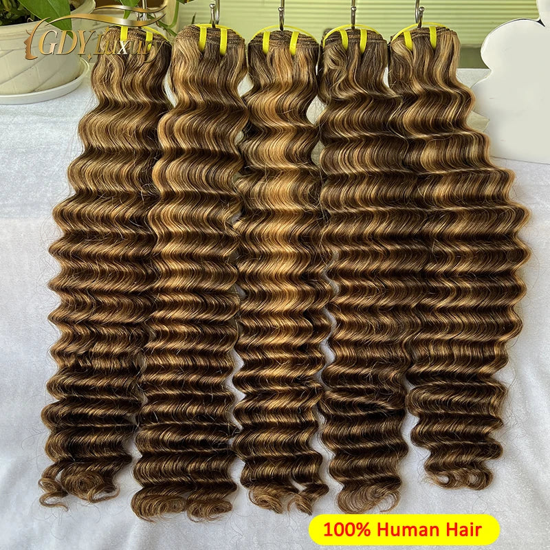 Raw P4/27 Highlight Deep Wave Bundles Ombre Brown Curly Human Hair Bundle Vietnamese Virgin hair 100% Human Hair Extensions