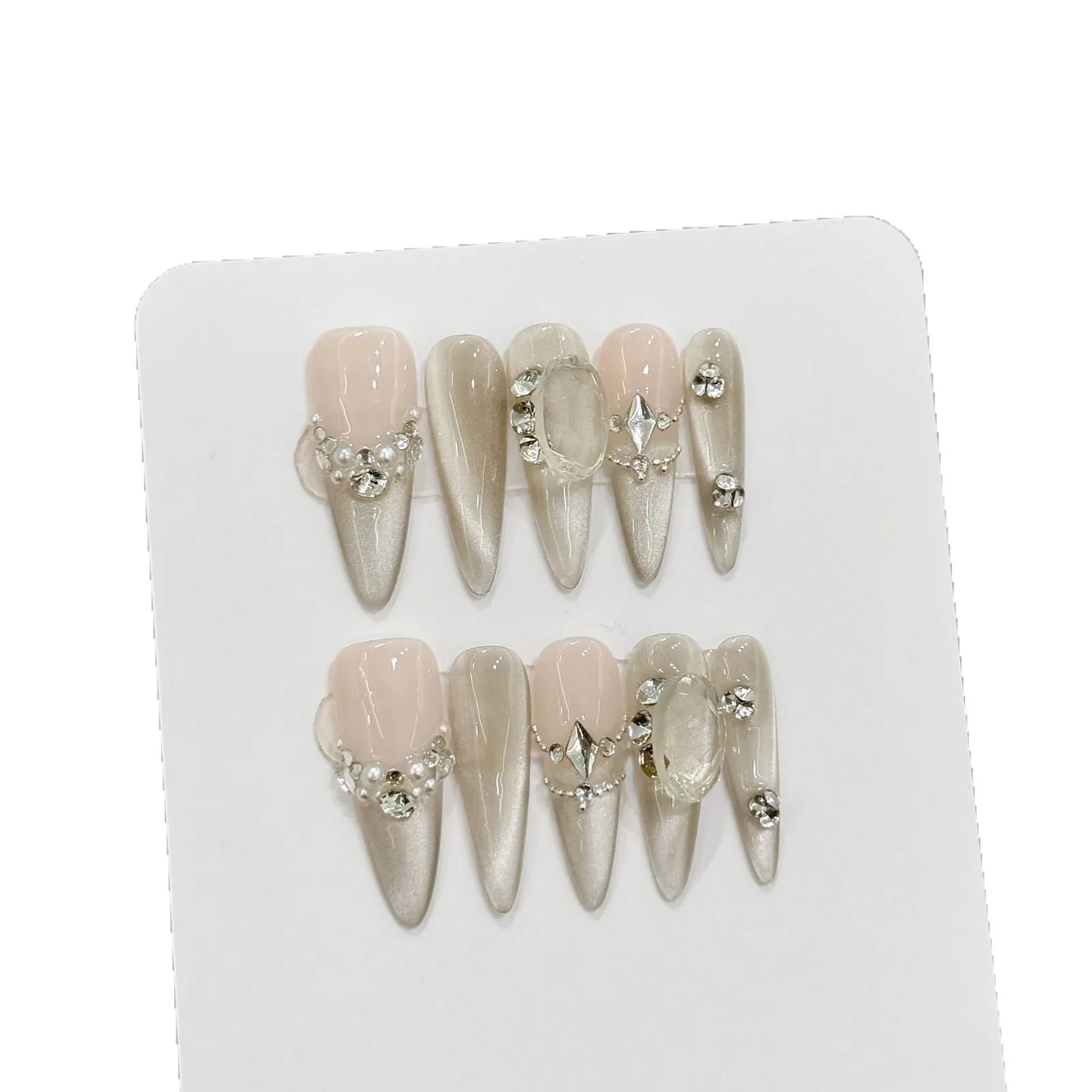 10pcs Nude Color Handmade Press On Nails Glossy Dimoand Champagne Color French False Nails Luxury Almond Simple Fake Nail Tips