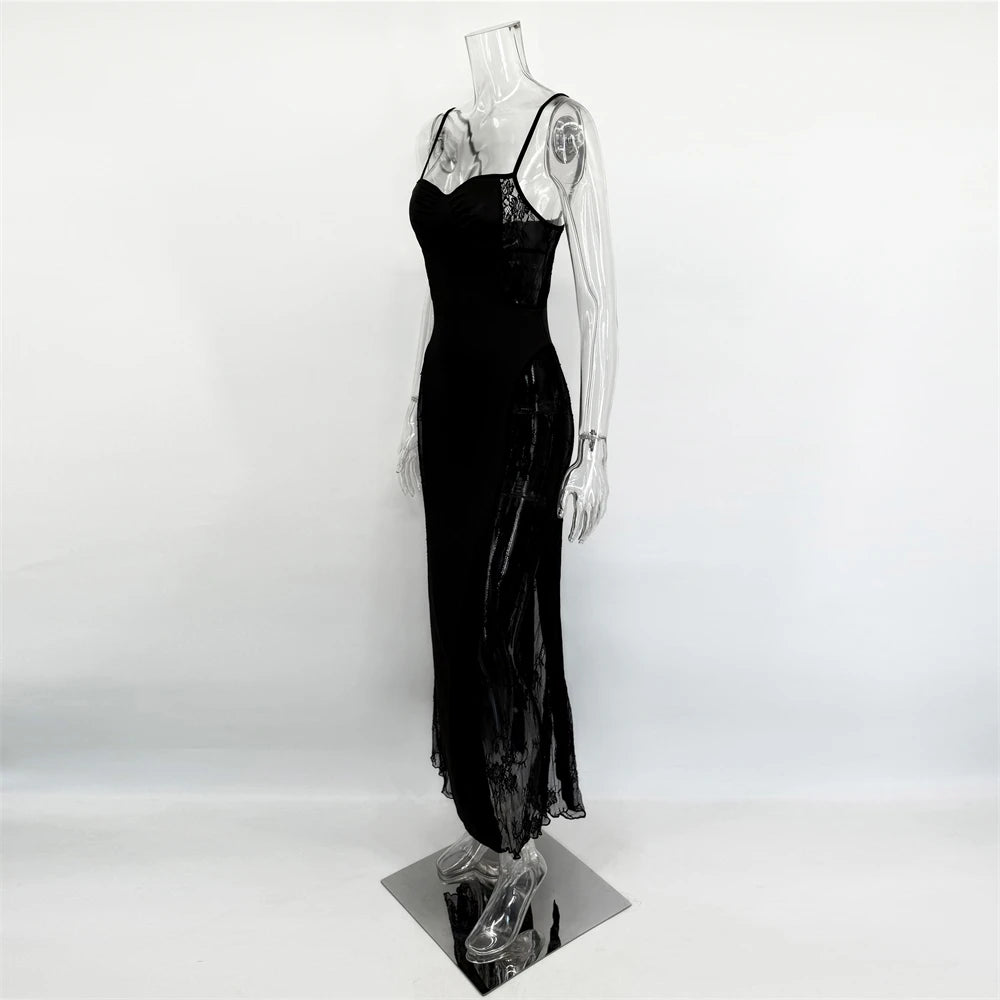 Talenza Luxury Lace Evening Dress Sexy  See-Through Cutout Lace Backless Dress Elegant Sleeveless Halter Neck Women Party Dress