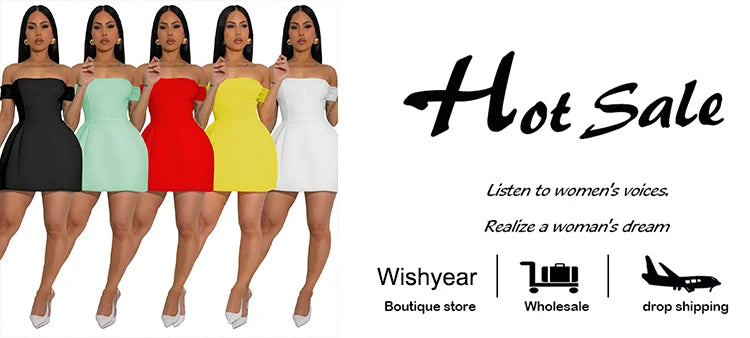 Wishyear Solid Off Shoulder Backless Sleeveless A-Line Mini Dresses Elegant Sexy Bodycon Evening Party Birthday Prom Vestidos