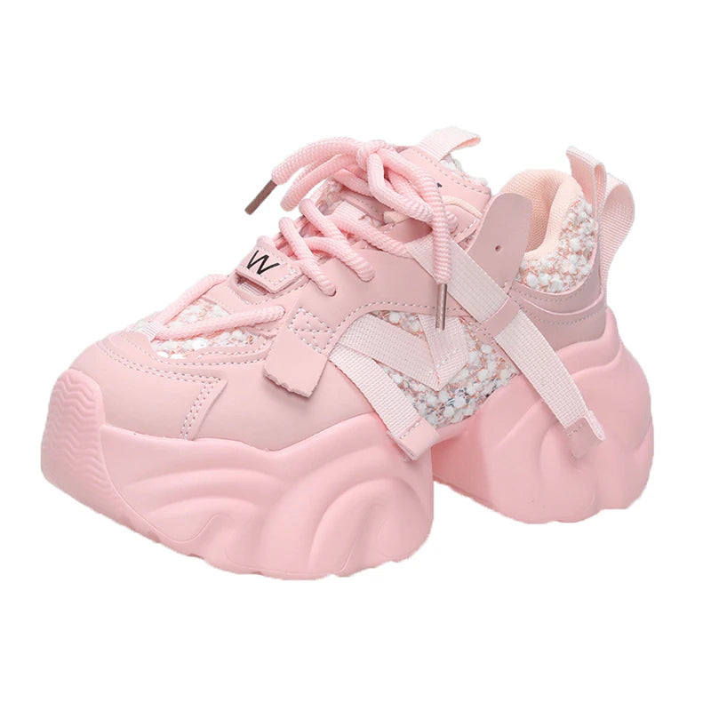 7CM Fashion Spring Autumn Sneakers Women Lace Up Chunky Platform Sports Dad Shoes Woman Comfort Casual Shoes Zapatillas Mujer