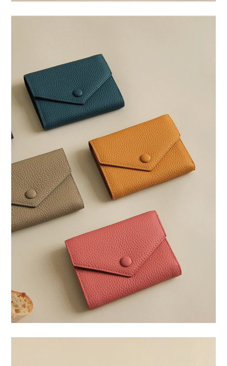 New PU Leather Small For Women Wallet Luxury Envelope Card Holder Brand Designer Multipurpose Zip Coin Cowhide Short Purse 2026