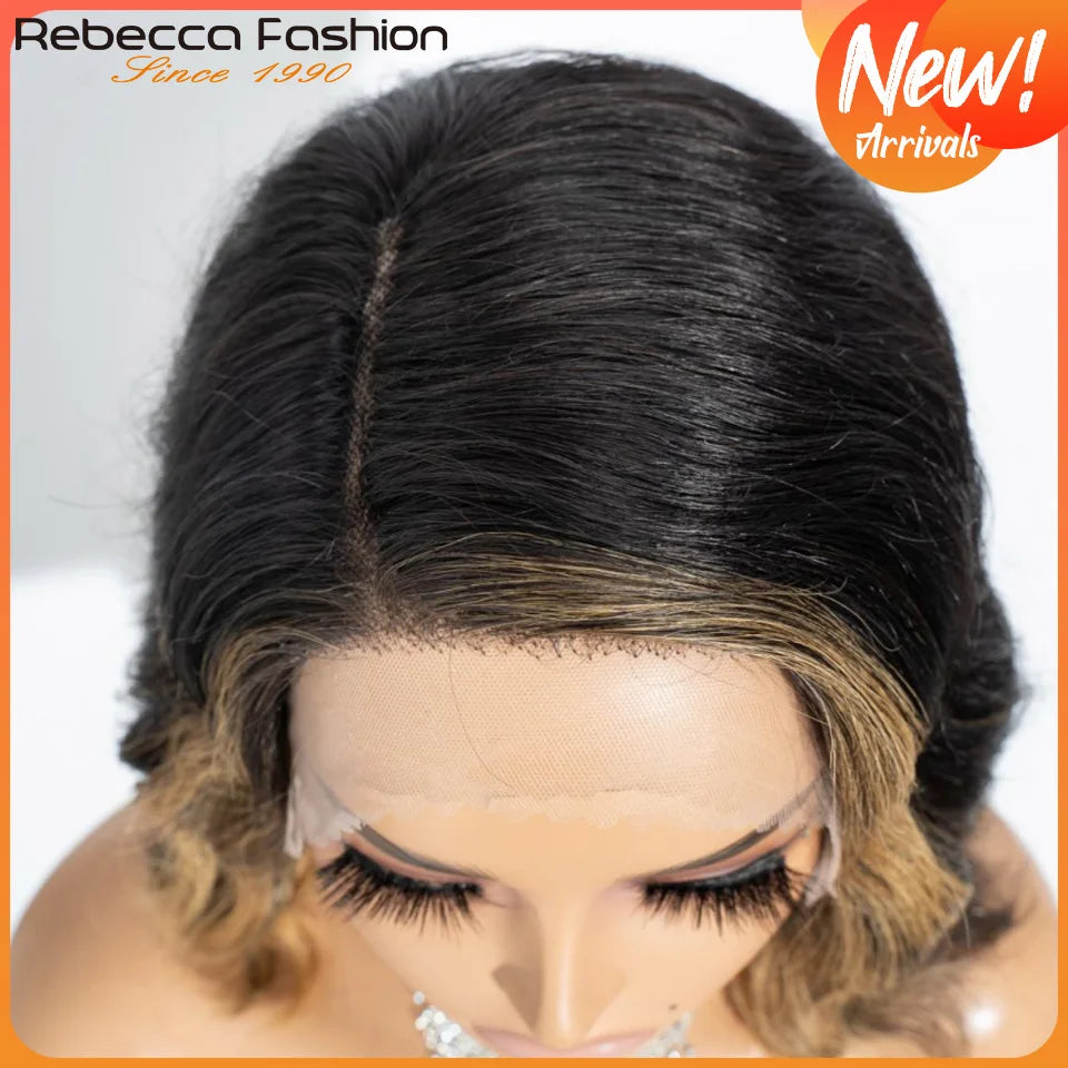 Honey Blonde Bob Wig Human Hair Real 12a Body Wave Part Lace Frontal Wig Ombre Highlight Short Bob Wigs Human Hair Pre Plucked
