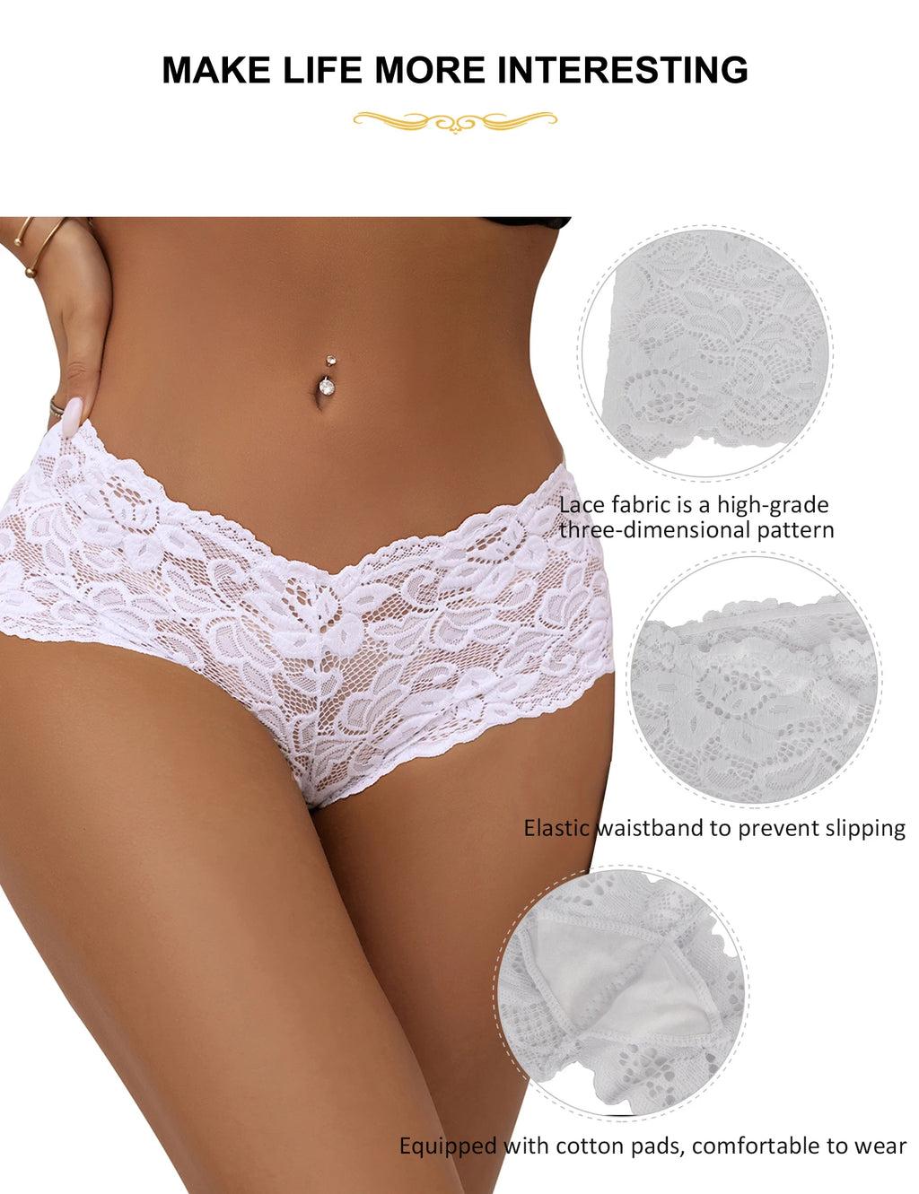Comeondear Sexy Briefs Panties Women Floral Lace White High Waist Stretch Short Sexy Underwear Comfortable 6XL Plus Size Panties