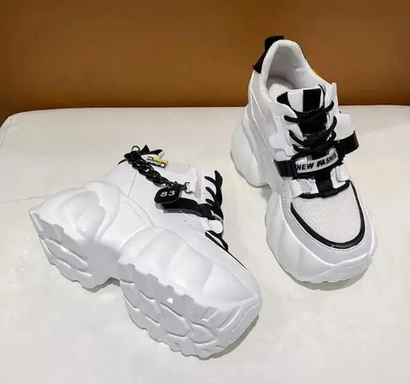 NEW Breathable Mesh 10CM Chunky Sneakers for Women Non Slip High Platform Sports Dad Shoes Woman Lace Up Thick Sole Casual Shoes